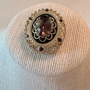 Vintage Coro Brooch Amethyst Purple Heart Filigree MCM Victorian Revival Brooch